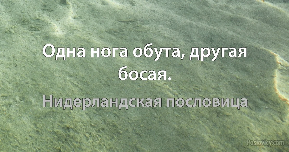 Одна нога обута, другая босая. (Нидерландская пословица)