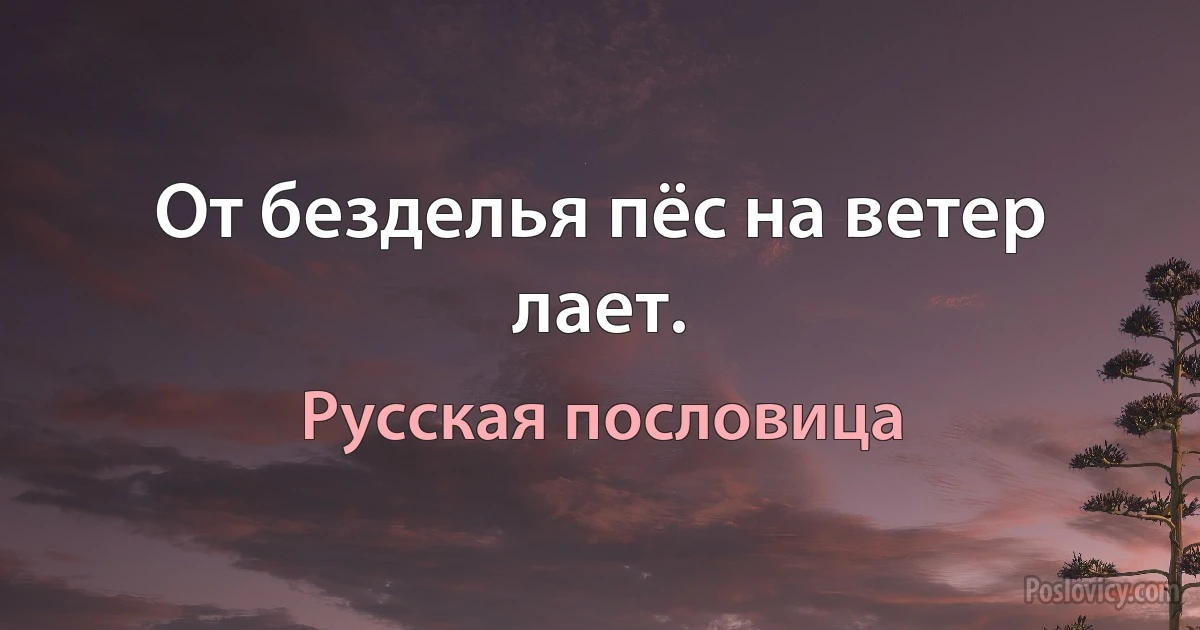 От безделья пёс на ветер лает. (Русская пословица)