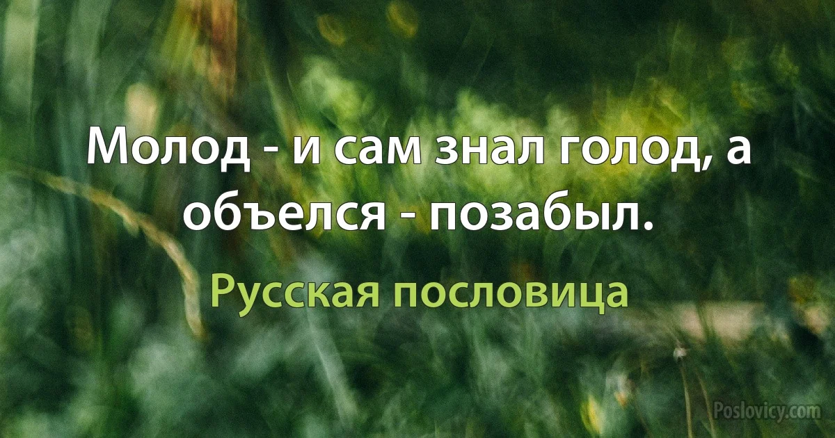 Молод - и сам знал голод, а объелся - позабыл. (Русская пословица)