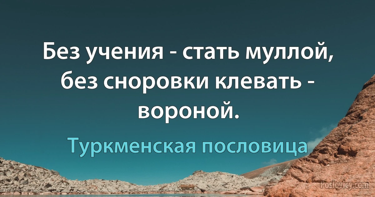 Без учения - стать муллой, без сноровки клевать - вороной. (Туркменская пословица)