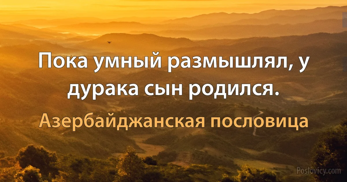 Пока умный размышлял, у дурака сын родился. (Азербайджанская пословица)