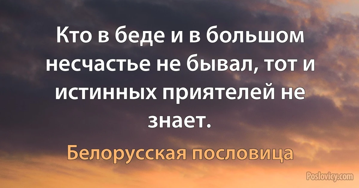 Кто в беде и в большом несчастье не бывал, тот и истинных приятелей не знает. (Белорусская пословица)