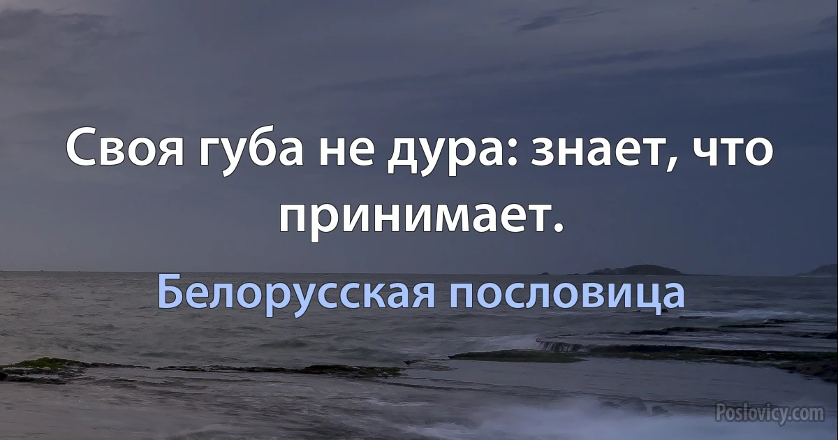 Своя губа не дура: знает, что принимает. (Белорусская пословица)