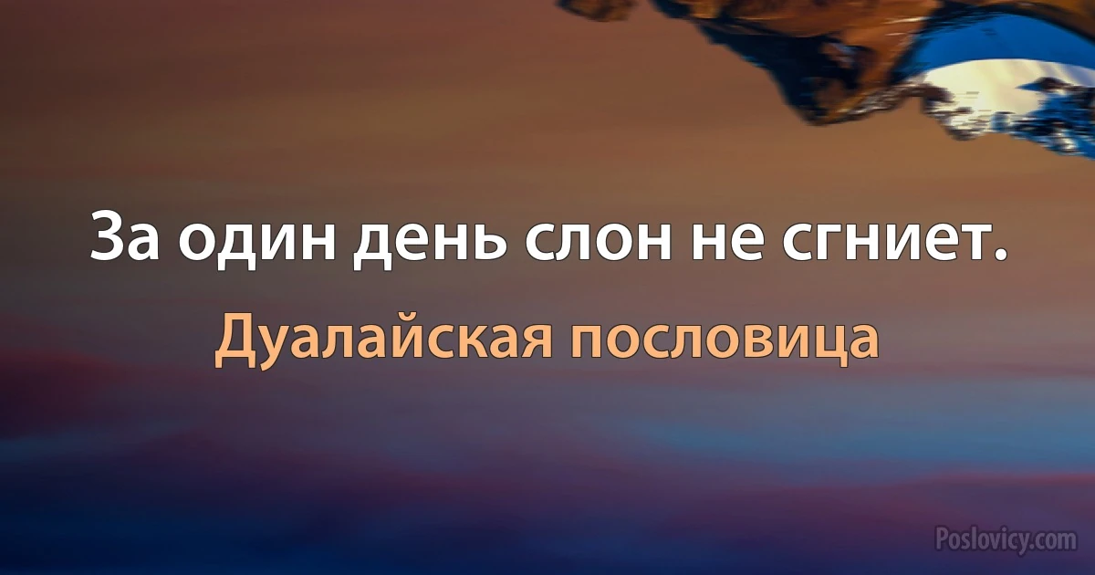 За один день слон не сгниет. (Дуалайская пословица)