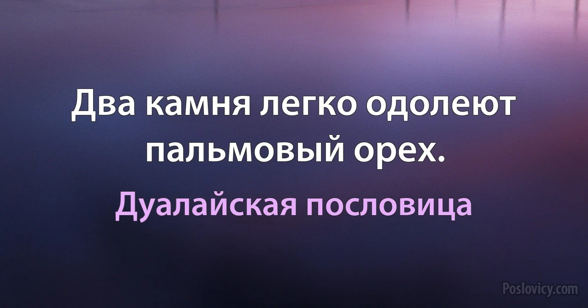 Два камня легко одолеют пальмовый орех. (Дуалайская пословица)