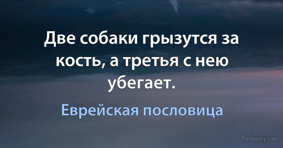 Две собаки грызутся за кость, а третья с нею убегает. (Еврейская пословица)