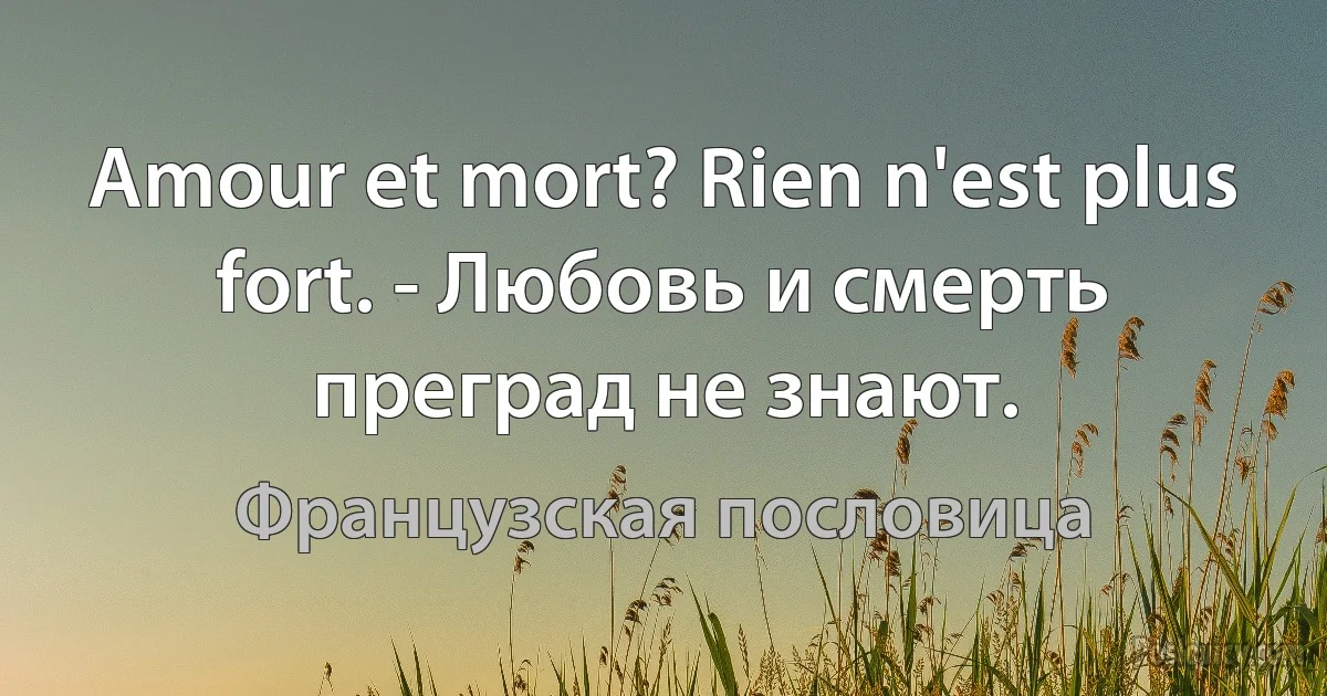 Amour et mort? Rien n'est plus fort. - Любовь и смерть преград не знают. (Французская пословица)