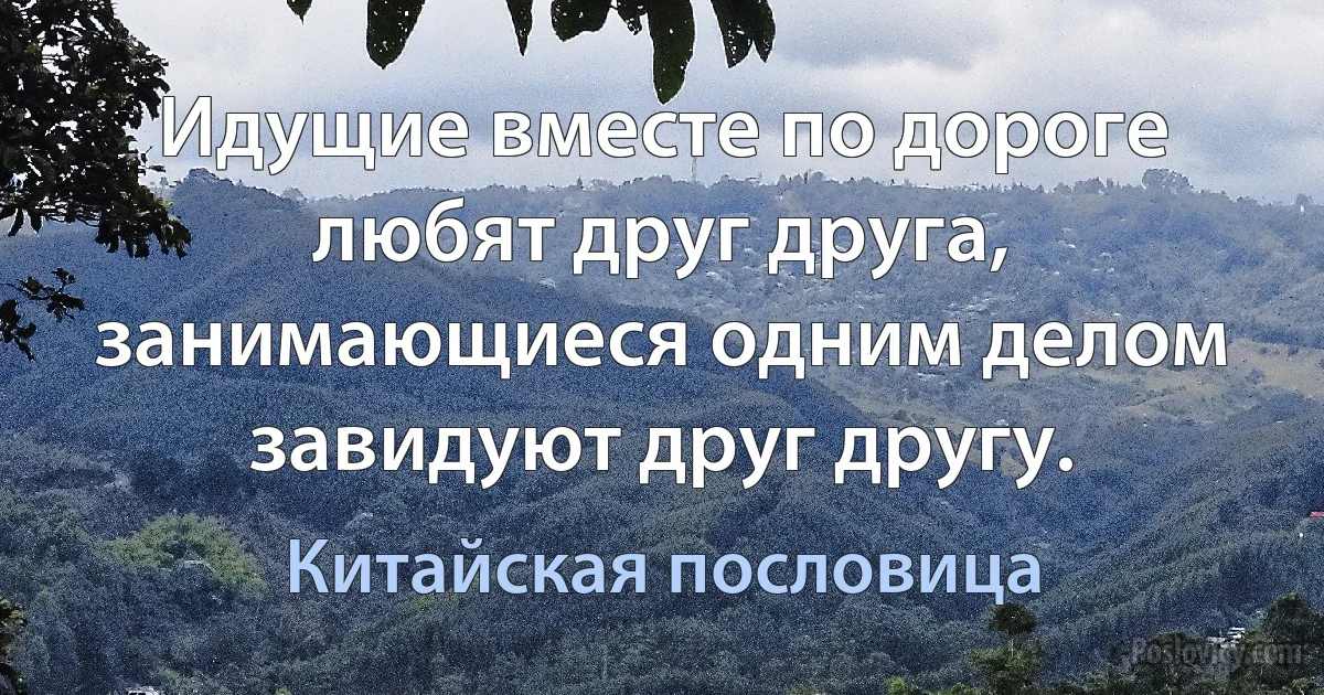 Идущие вместе по дороге любят друг друга, занимающиеся одним делом завидуют друг другу. (Китайская пословица)