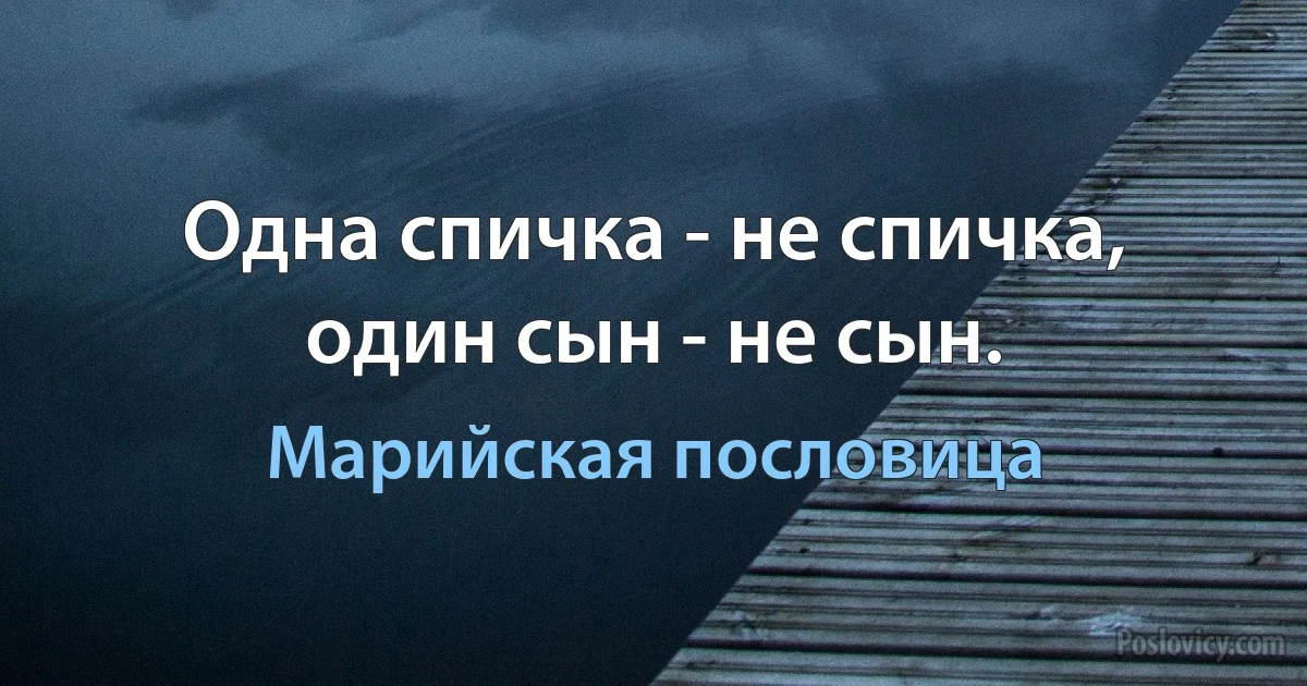 Одна спичка - не спичка, один сын - не сын. (Марийская пословица)