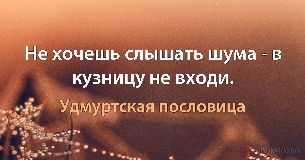 Не хочешь слышать шума - в кузницу не входи. (Удмуртская пословица)