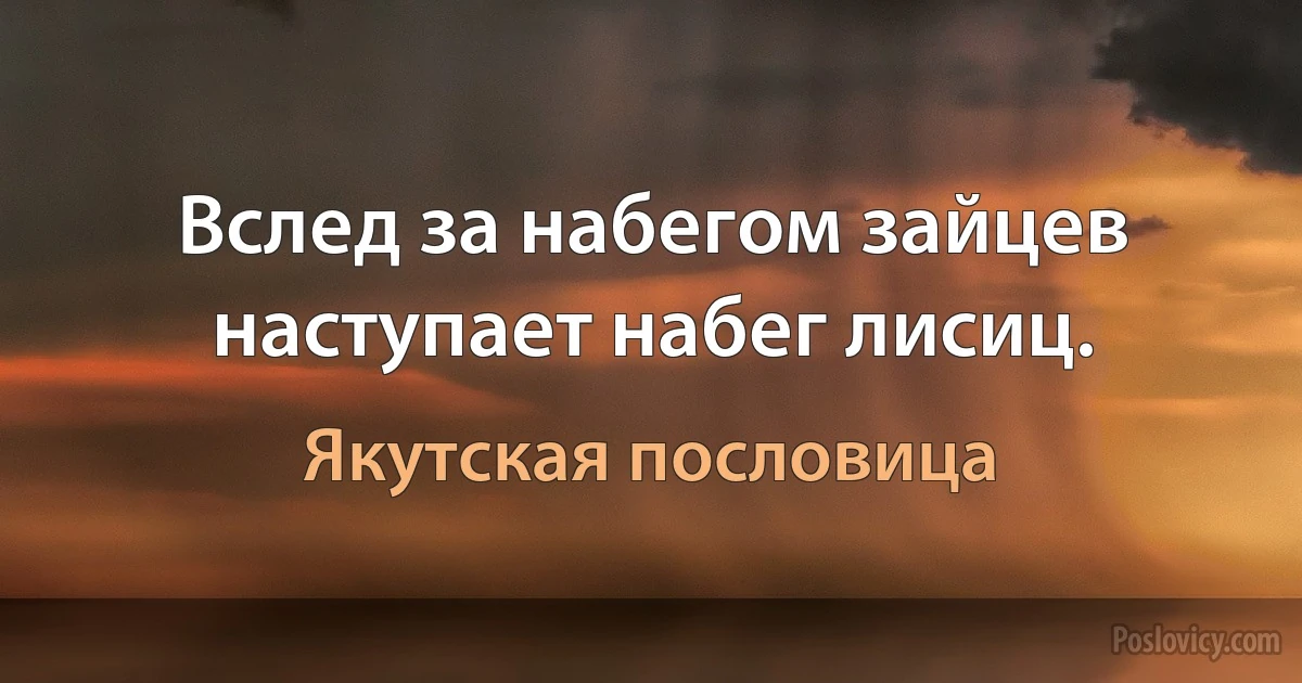 Вслед за набегом зайцев наступает набег лисиц. (Якутская пословица)