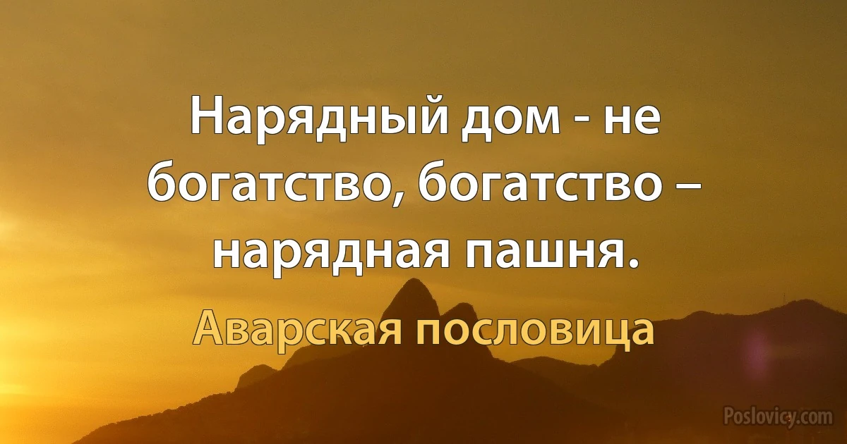 Нарядный дом - не богатство, богатство – нарядная пашня. (Аварская пословица)