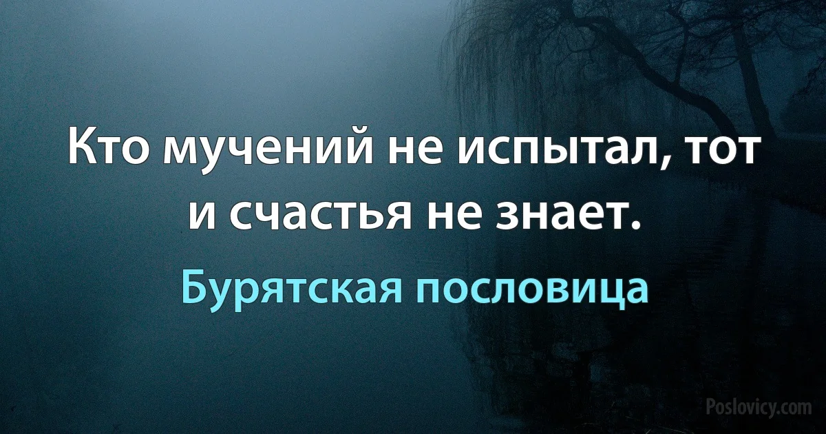 Кто мучений не испытал, тот и счастья не знает. (Бурятская пословица)