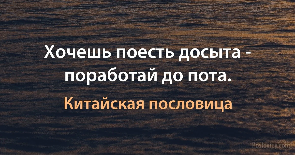 Хочешь поесть досыта - поработай до пота. (Китайская пословица)