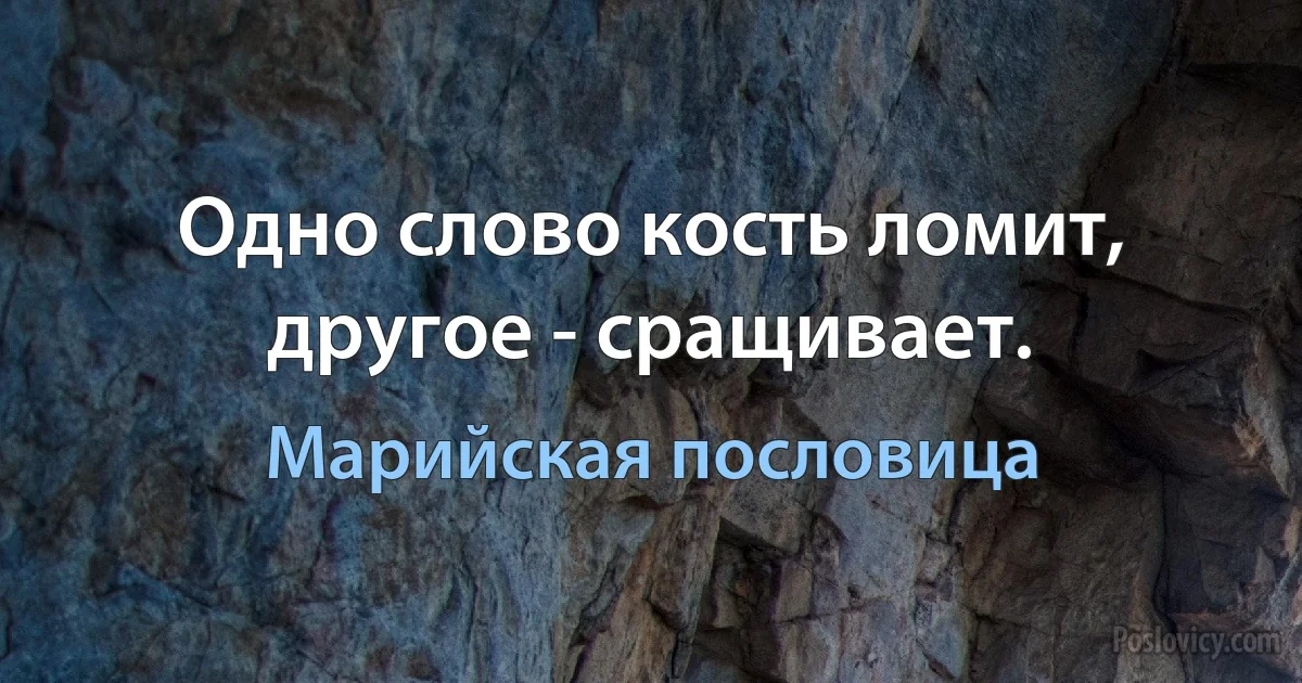 Одно слово кость ломит, другое - сращивает. (Марийская пословица)