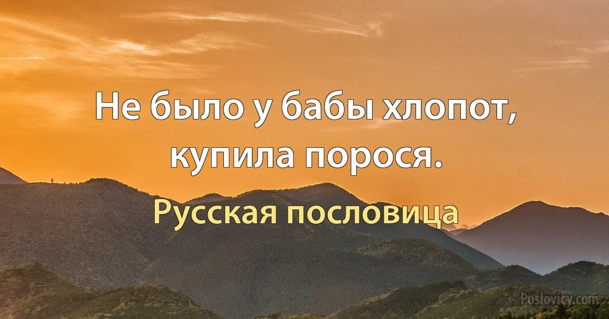 Не было у бабы хлопот, купила порося. (Русская пословица)