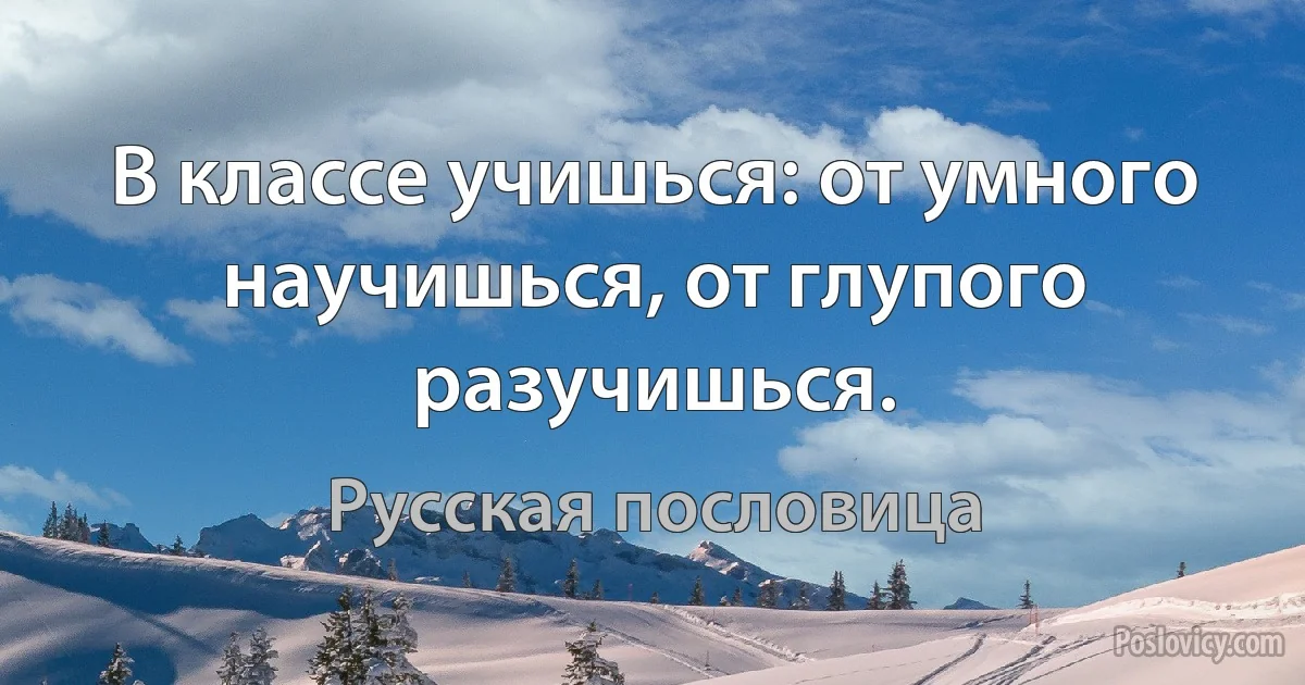 В классе учишься: от умного научишься, от глупого разучишься. (Русская пословица)