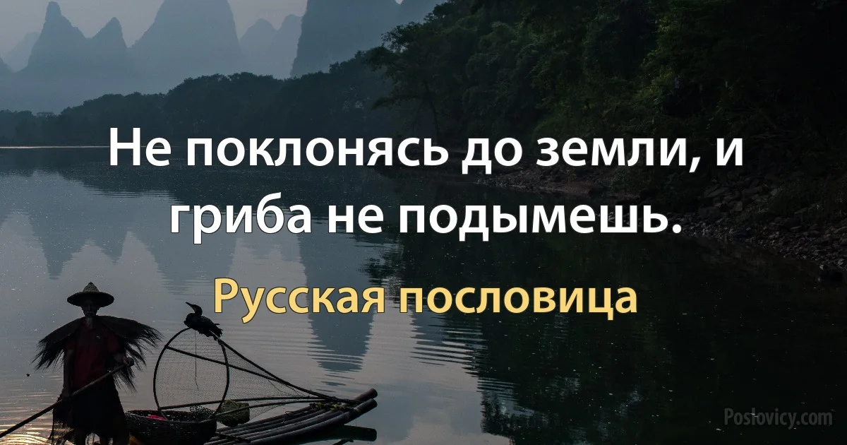 Не поклонясь до земли, и гриба не подымешь. (Русская пословица)