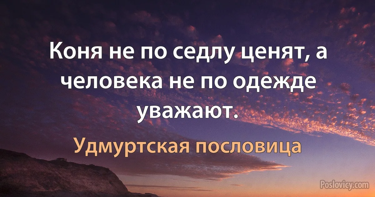 Коня не по седлу ценят, а человека не по одежде уважают. (Удмуртская пословица)