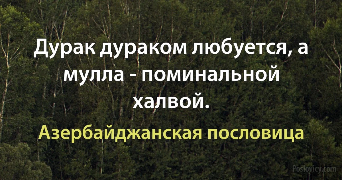 Дурак дураком любуется, а мулла - поминальной халвой. (Азербайджанская пословица)