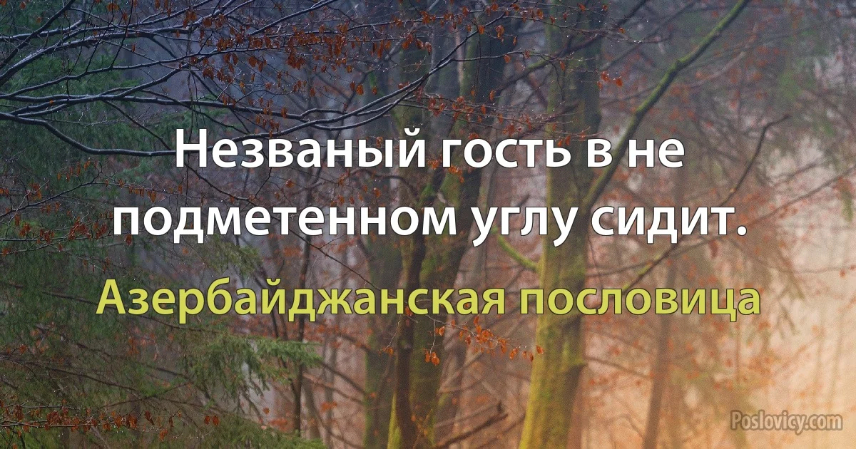 Незваный гость в не подметенном углу сидит. (Азербайджанская пословица)