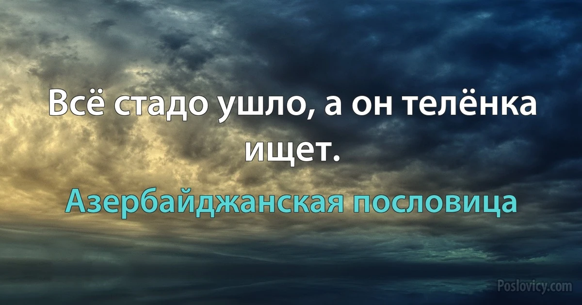 Всё стадо ушло, а он телёнка ищет. (Азербайджанская пословица)