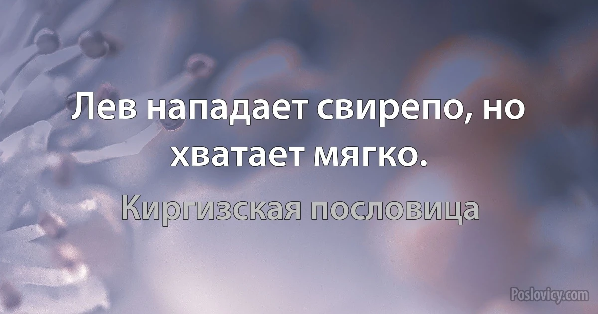 Лев нападает свирепо, но хватает мягко. (Киргизская пословица)