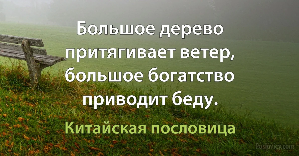 Большое дерево притягивает ветер, большое богатство приводит беду. (Китайская пословица)