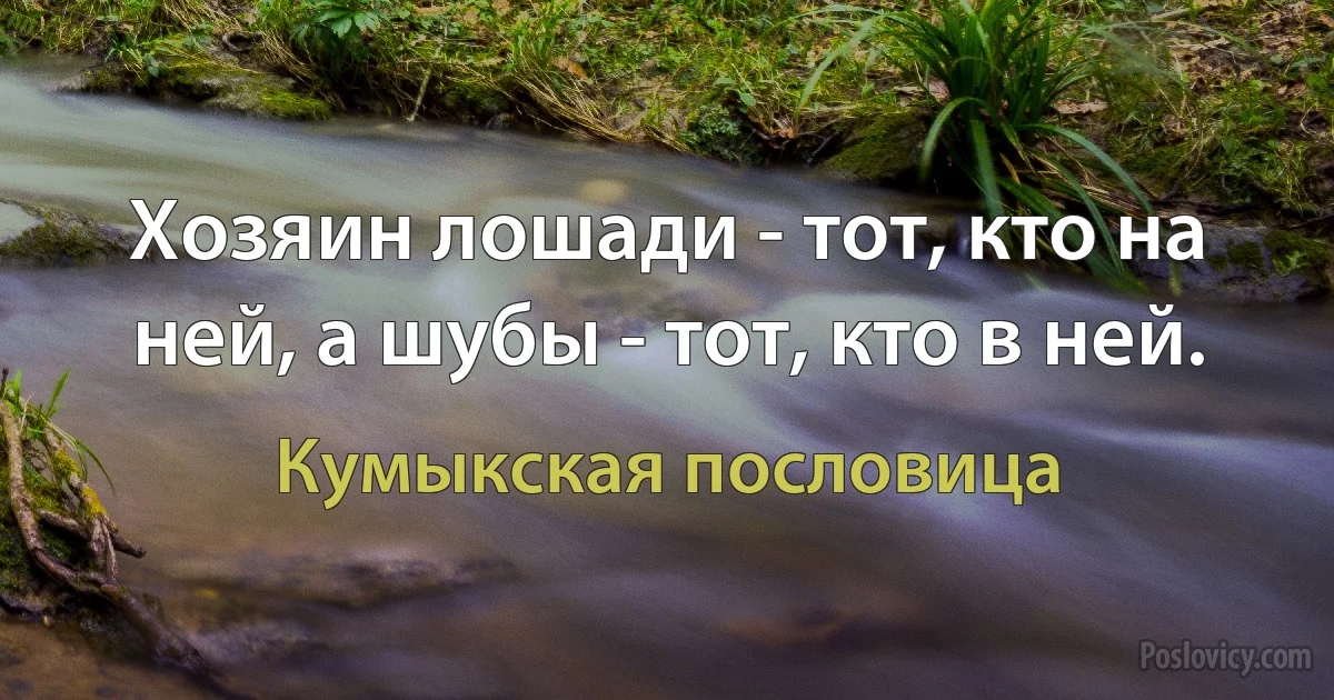 Хозяин лошади - тот, кто на ней, а шубы - тот, кто в ней. (Кумыкская пословица)