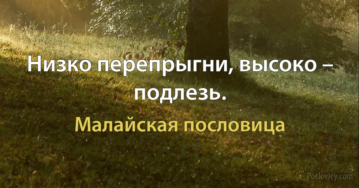 Низко перепрыгни, высоко – подлезь. (Малайская пословица)