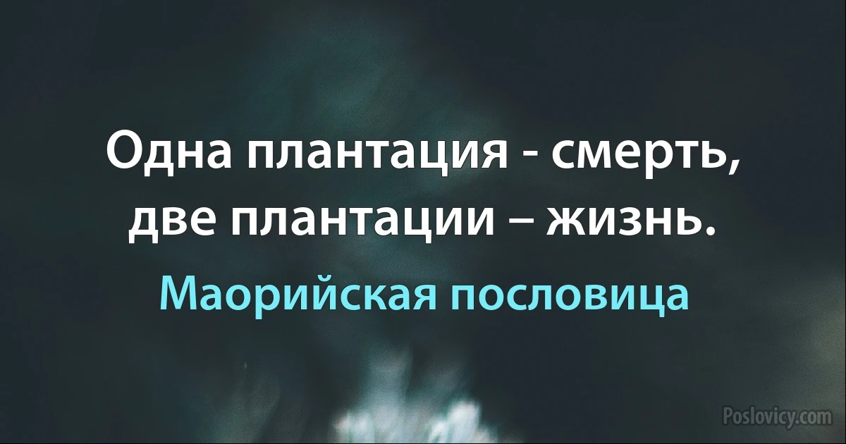 Одна плантация - смерть, две плантации – жизнь. (Маорийская пословица)