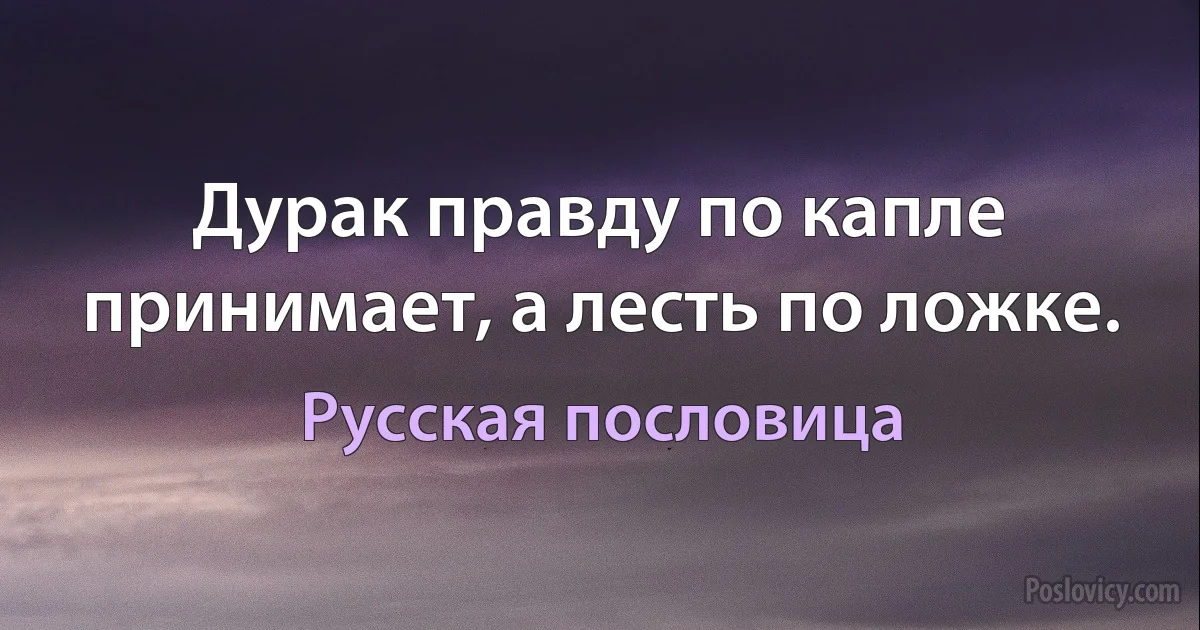 Дурак правду по капле принимает, а лесть по ложке. (Русская пословица)