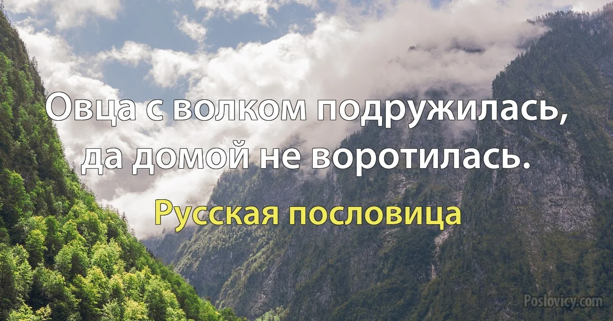 Овца с волком подружилась, да домой не воротилась. (Русская пословица)