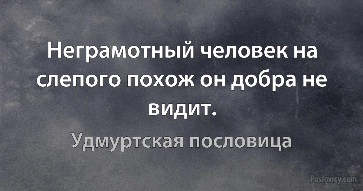 Неграмотный человек на слепого похож он добра не видит. (Удмуртская пословица)