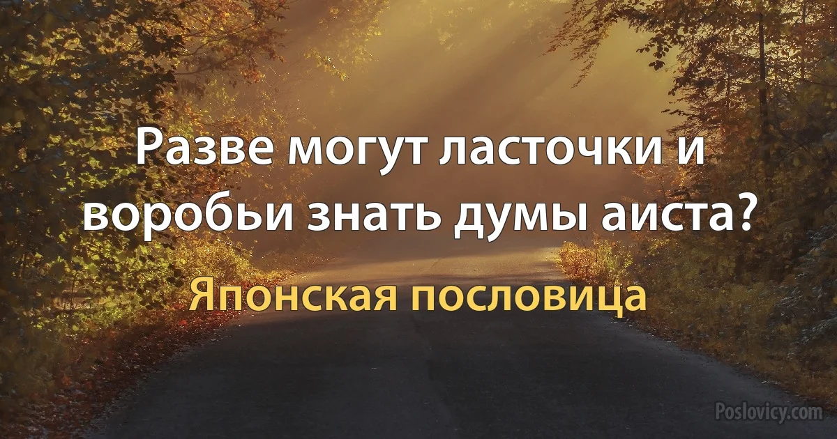 Разве могут ласточки и воробьи знать думы аиста? (Японская пословица)