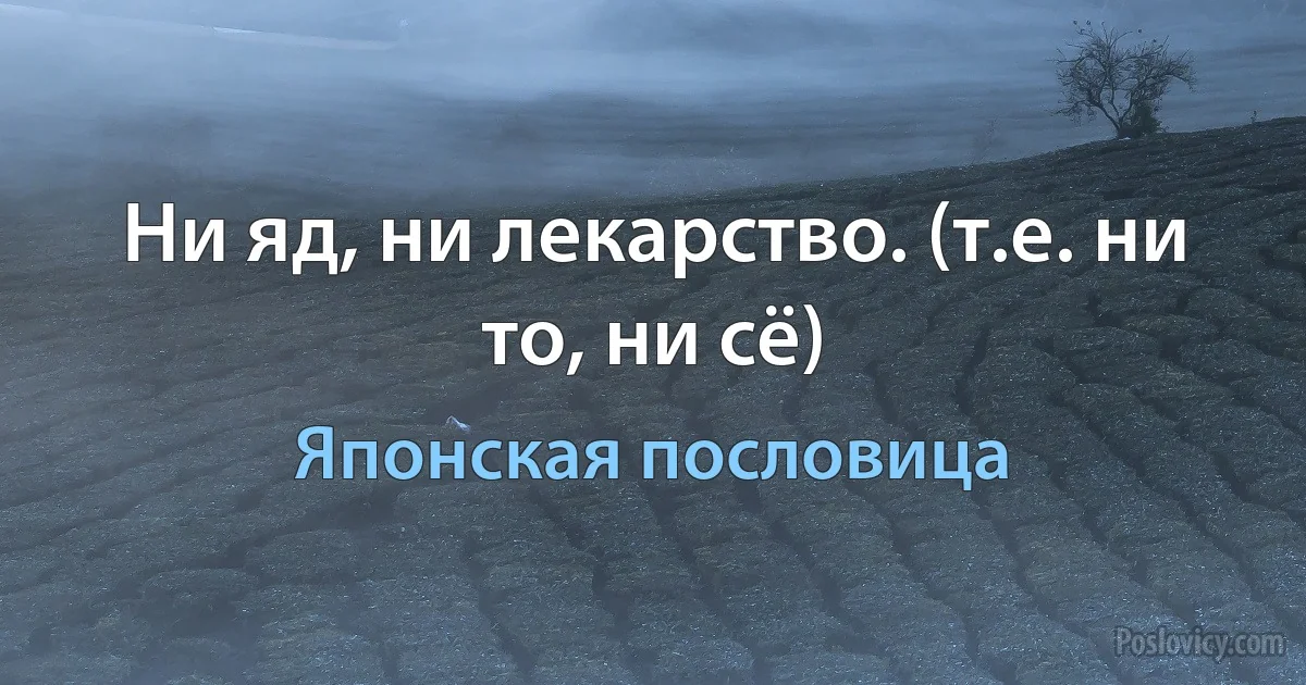 Ни яд, ни лекарство. (т.е. ни то, ни сё) (Японская пословица)