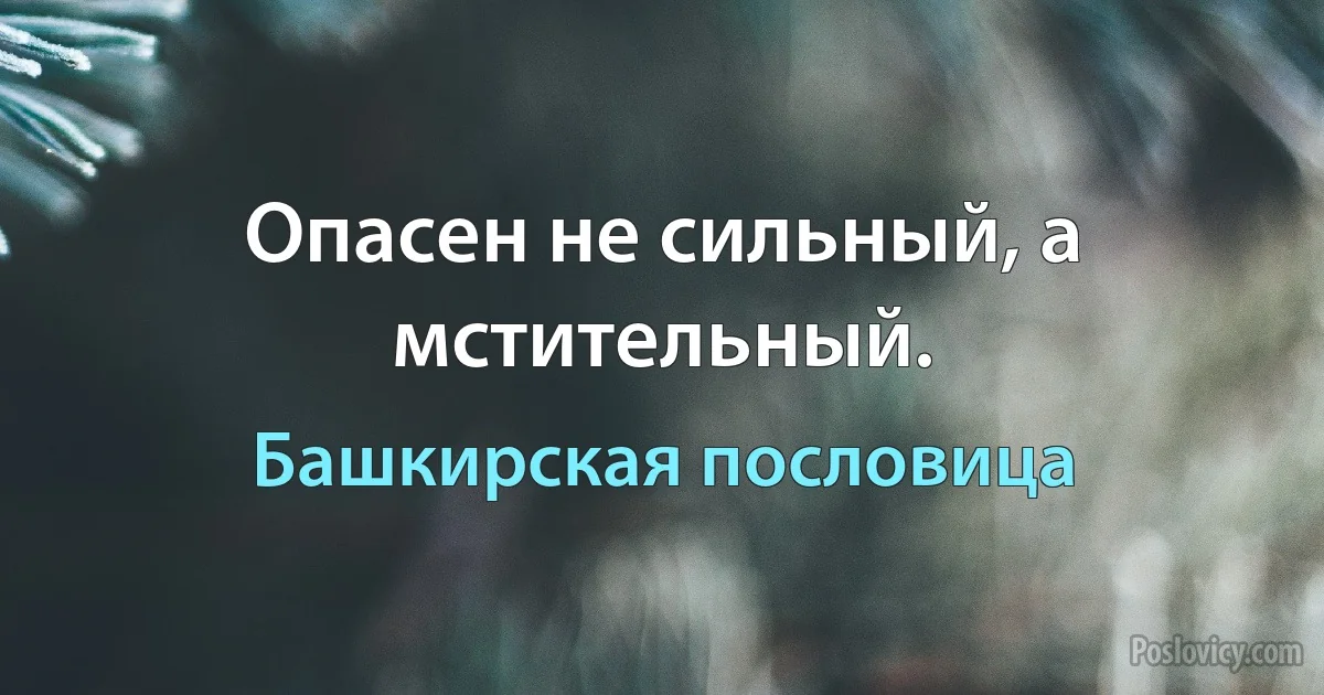 Опасен не сильный, а мстительный. (Башкирская пословица)