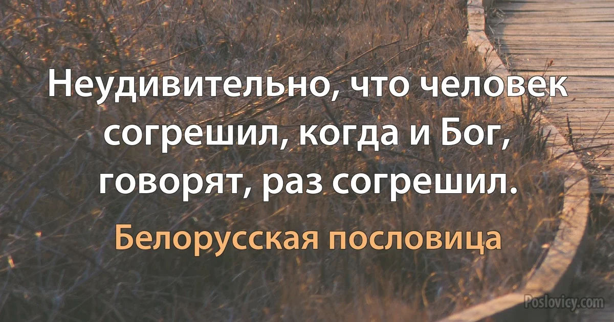 Неудивительно, что человек согрешил, когда и Бог, говорят, раз согрешил. (Белорусская пословица)