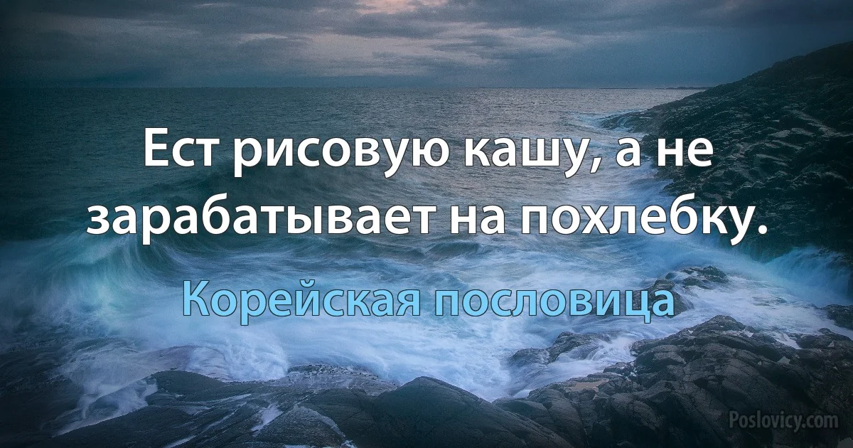 Ест рисовую кашу, а не зарабатывает на похлебку. (Корейская пословица)