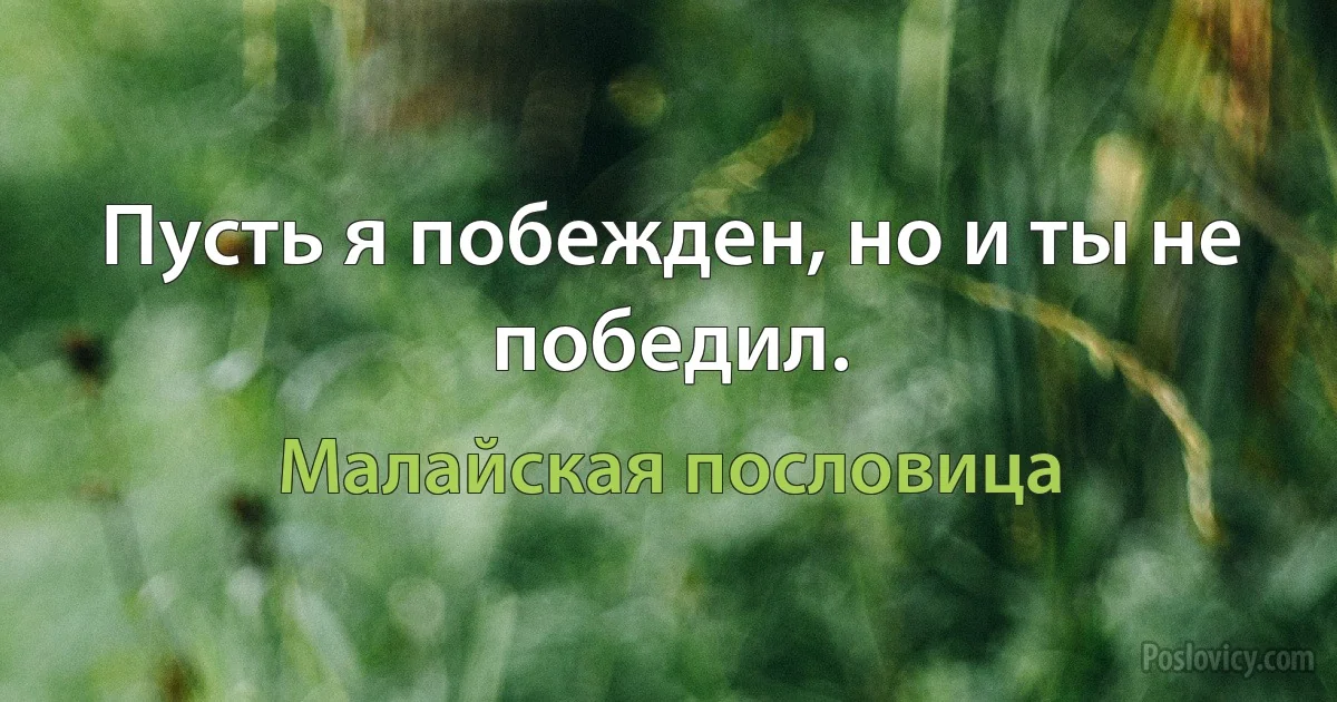 Пусть я побежден, но и ты не победил. (Малайская пословица)