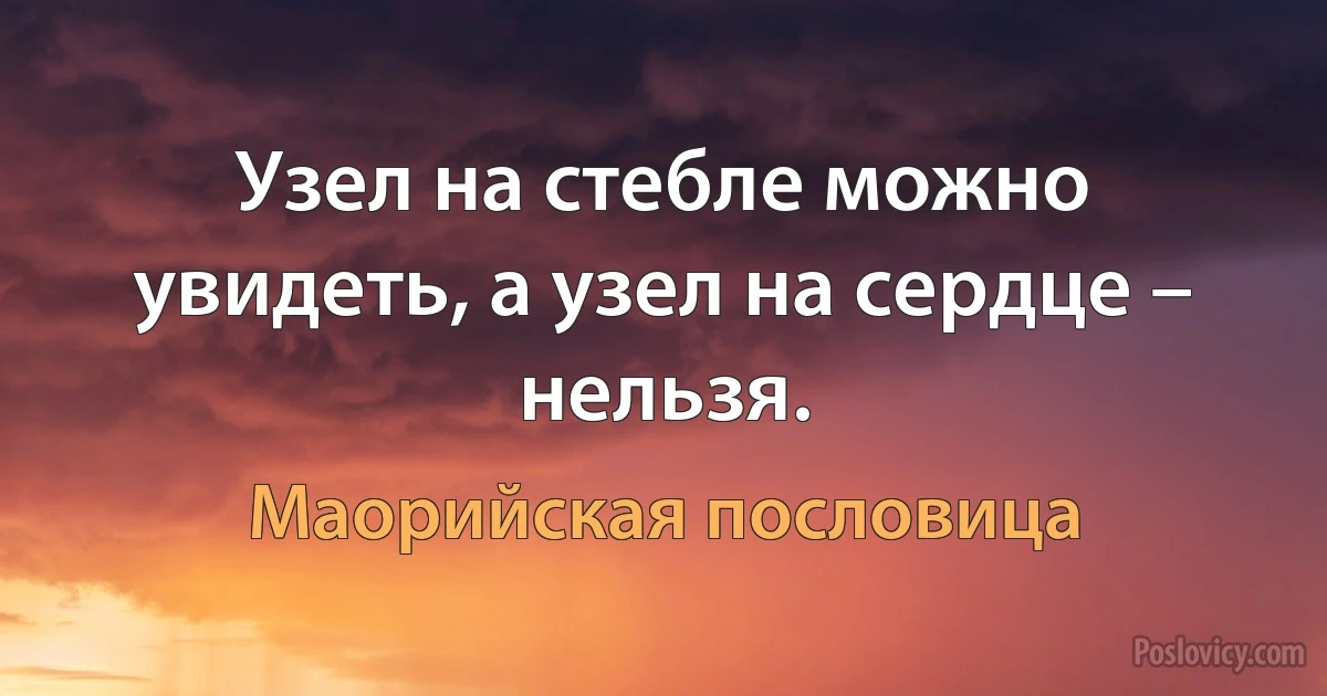 Узел на стебле можно увидеть, а узел на сердце – нельзя. (Маорийская пословица)