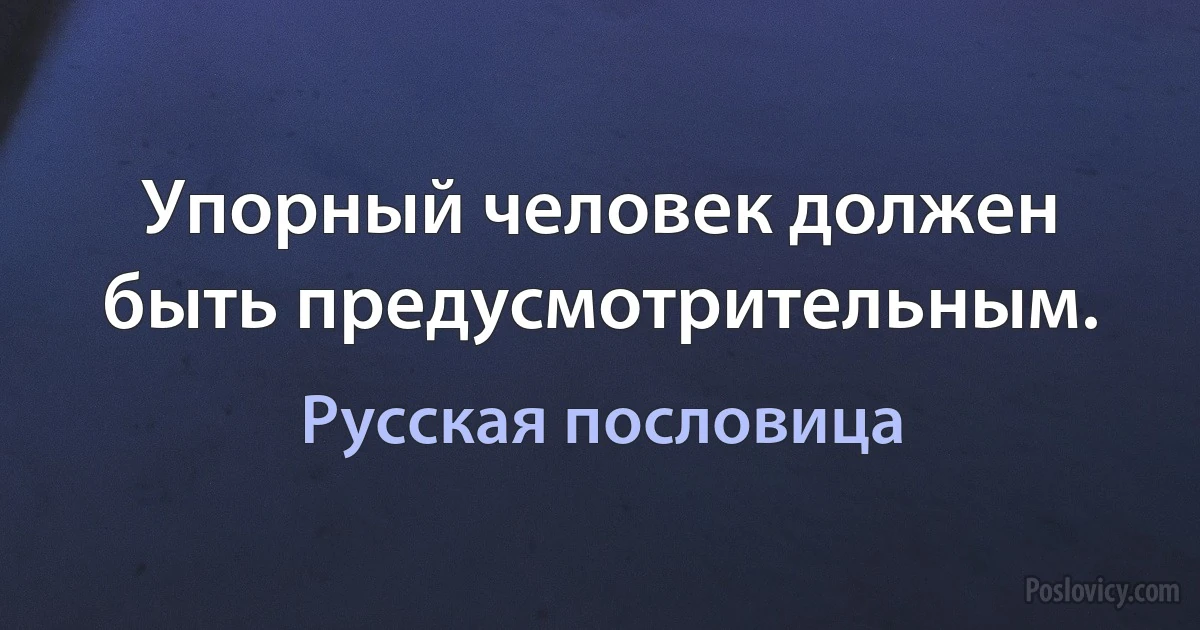 Упорный человек должен быть предусмотрительным. (Русская пословица)