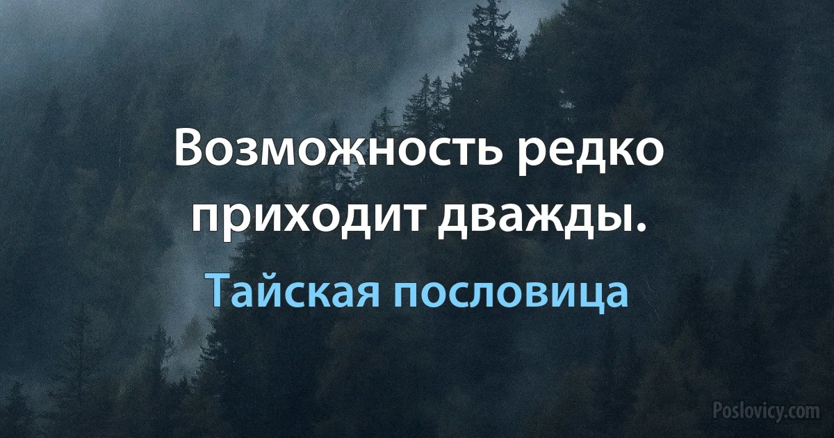 Возможность редко приходит дважды. (Тайская пословица)