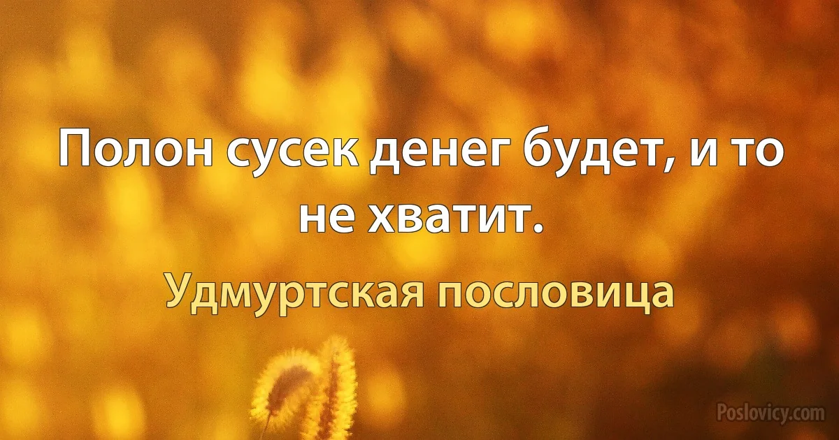 Полон сусек денег будет, и то не хватит. (Удмуртская пословица)