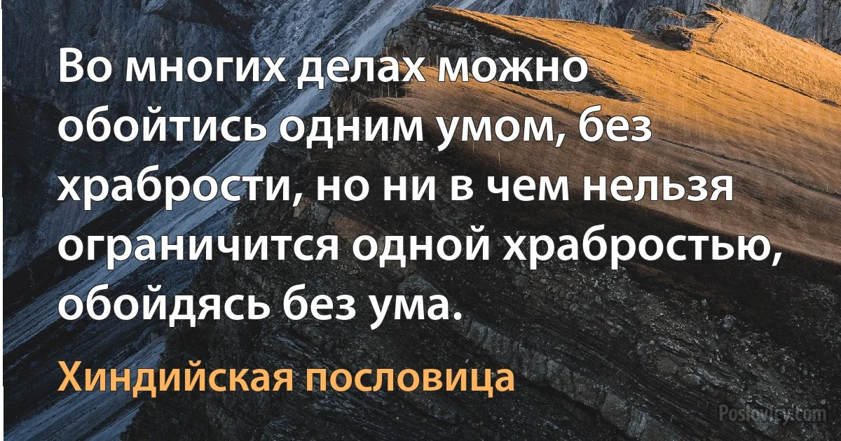 Во многих делах можно обойтись одним умом, без храбрости, но ни в чем нельзя ограничится одной храбростью, обойдясь без ума. (Хиндийская пословица)