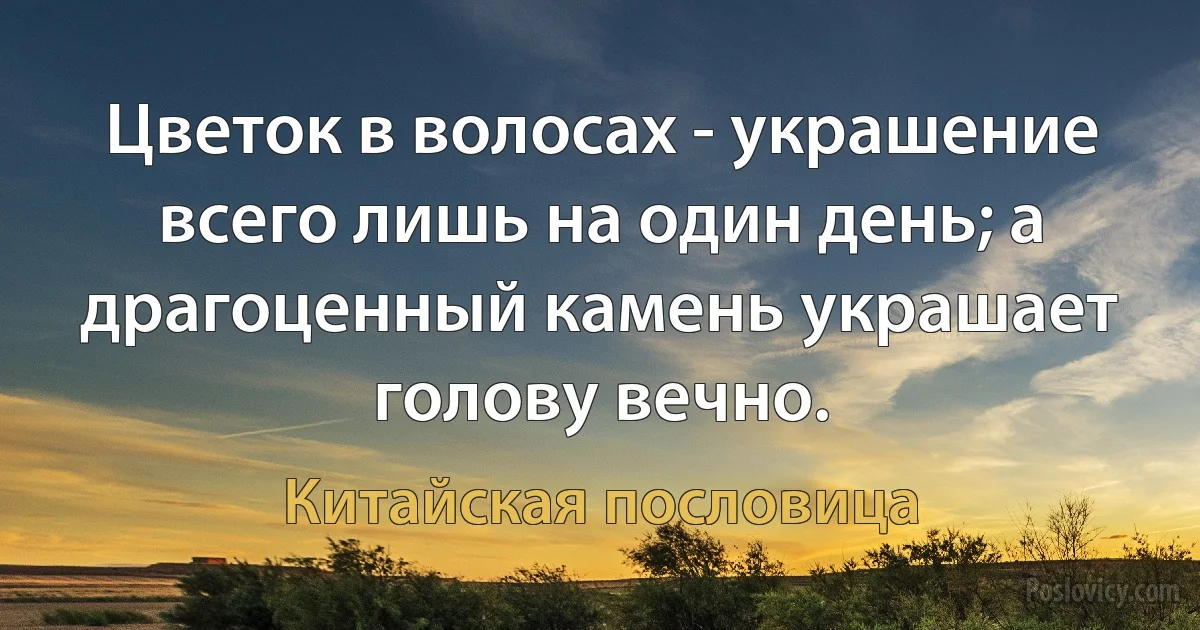 Цветок в волосах - украшение всего лишь на один день; а драгоценный камень украшает голову вечно. (Китайская пословица)