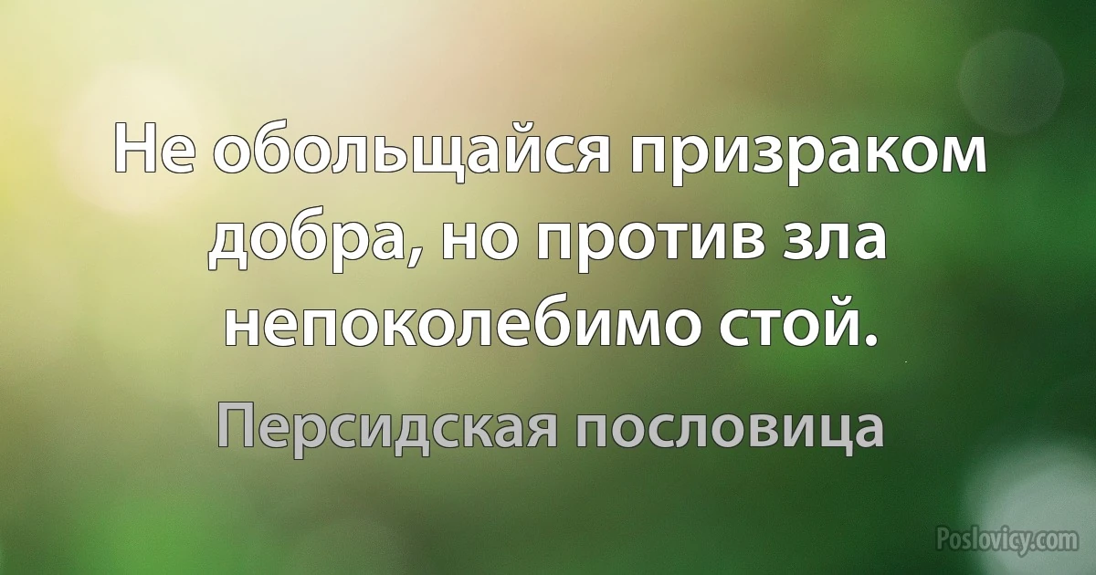 Не обольщайся призраком добра, но против зла непоколебимо стой. (Персидская пословица)