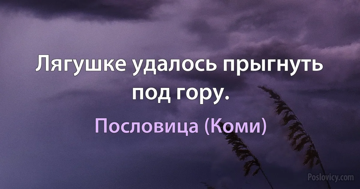 Лягушке удалось прыгнуть под гору. (Пословица (Коми))