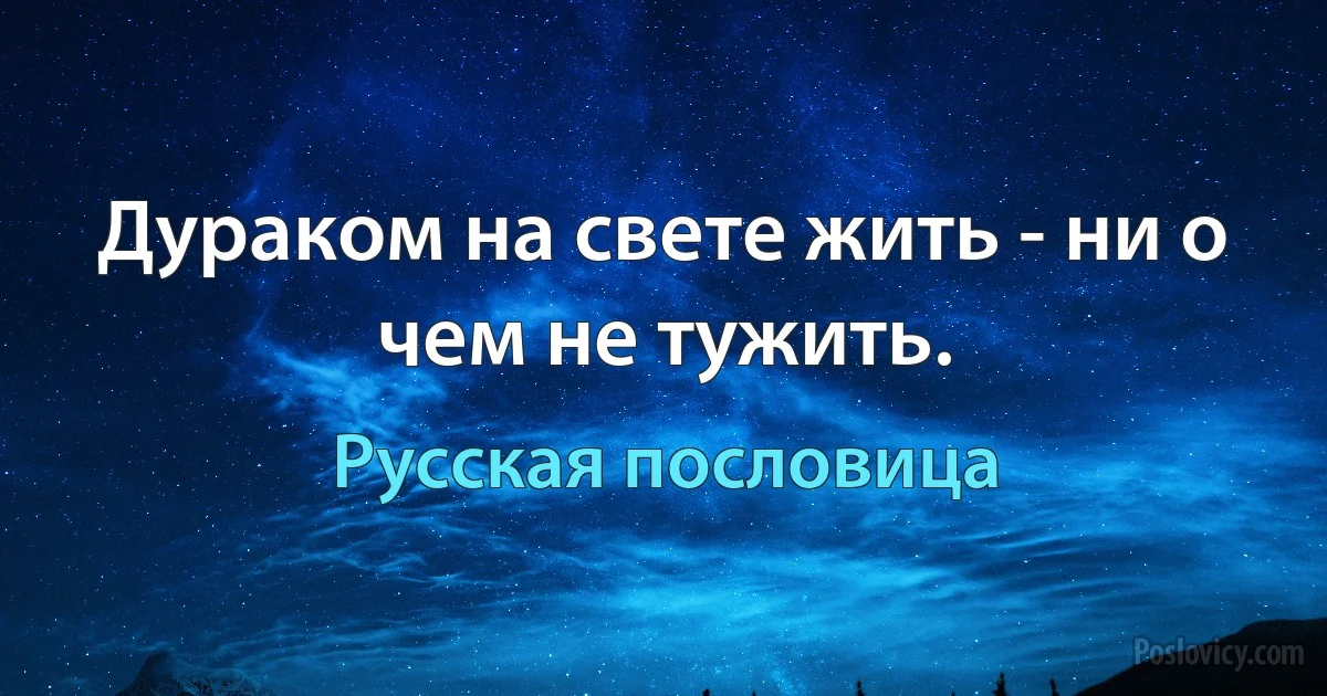 Дураком на свете жить - ни о чем не тужить. (Русская пословица)