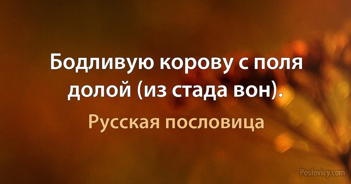 Бодливую корову с поля долой (из стада вон). (Русская пословица)